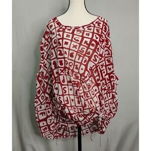 Rundholz Cotton Mesh‎ Red Letter Numbers Print Top Sz S Oversized Streetwear